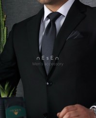 تصویر ست کراوات و دستمال جیب مردانه NESEN | طوسی زغالی آکسفورد (ساده) S54 