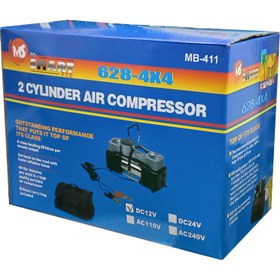 تصویر پمپ باد فندکی دو سیلندر خودرو با لوازم همراه 628-4x4 air compressor 628-4x4