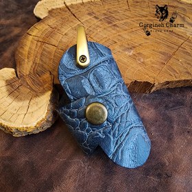 تصویر جاکلیدی پیچی چرم طبیعی گاوی رنگ طوسی 