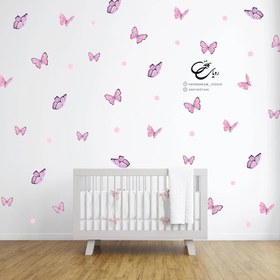 تصویر برچسب دیوار طرح پروانه های صورتی 