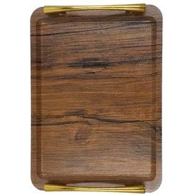 تصویر سینی چوبی دسته دار طرح طلایی 