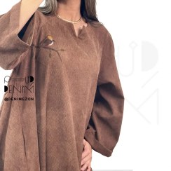 تصویر پیراهن آلما مخمل کبریتی قهوه ای تیره 