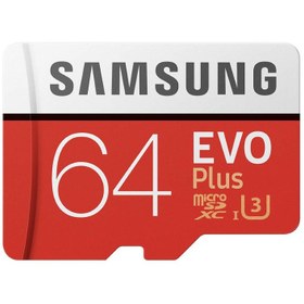 تصویر کارت حافظه MicroSDXC سامسونگ Evo Plus کلاس 10 استاندارد UHS-I U3 سرعت 100 مگابایت بر ثانیه ظرفیت 64 گیگابایت به همراه آداپتور SD Samsung MicroSDXC Evo Plus Class 10 UHS-I U3 Speed 100MB/s 64GB Memory Card + SD Adaptor
