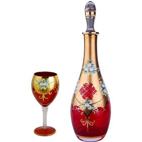 تصویر سرویس تنگ و گیلاس طلاکوب گل برجسته خمره ایی 