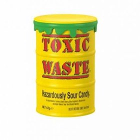 تصویر آبنبات خیلی ترش بشکه ای زرد 42 گرم تاکسیک ویست toxic waste تافی و آبنبات تاکسیک ویست