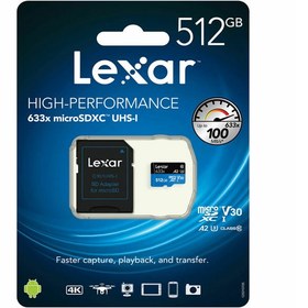 تصویر کارت حافظه‌ microSDXC لکسار مدل 633X کلاس 10 استاندارد UHS-I U3 سرعت ظرفیت 512گیگابایت 