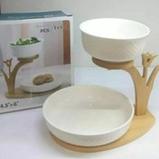 تصویر ظروف طبقاتی سرامیکی با پایه بامبو 