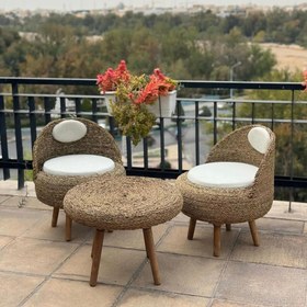 تصویر میز و صندلی حصیری - سفید 