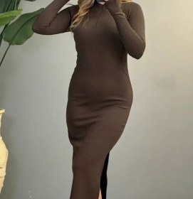 تصویر سارافون یقه ایستاده نیم زیپ استین فینگردار 