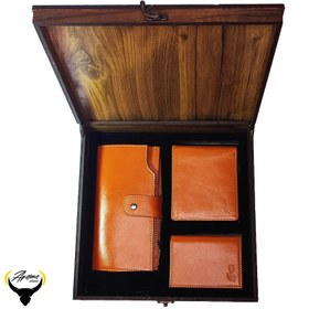 تصویر ست جاکارتی و کیف پول کتی و کیف پول جیبی چرم طبیعی کد 172 - مشکی Card Holder set and key holder