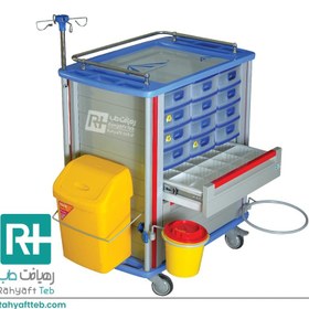 تصویر ترالی حمل دارو تمام ABS مدل H2 با کشوهای دارویی trolley