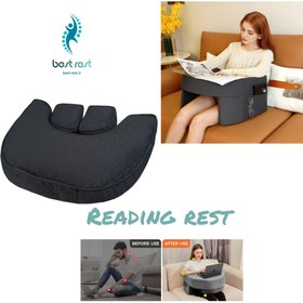 تصویر پاف و میز مطالعه و لب تاپ مدل reading rest - کرمی روشن Reading rest