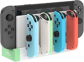 تصویر شارژر کنترل کننده سازگار برای ForJoy-Con ، برای نسخه مدل سوئیچ و OLED ، شارژر جوی-کون برای مدل OLED Nintendo Switch ، ایستاده حوضچه شارژ USB با نشانگر-سفید توسط Elecdon Controller Charger Compatible forJoy-Con, for Switch &amp; OLED Model Version, Joy-Con Charger for Nintendo Switch OLED Model, USB Charging Dock Station Stand with Indicator - White