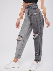 تصویر شلوار bershka مدل مام استایل جنس جین 