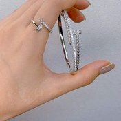 تصویر بنگل جواهری استیل رنگ ثابت فری سایز - انگشتر دو 