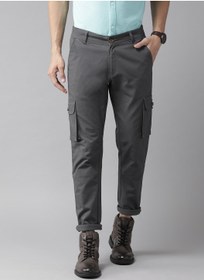 تصویر شلوار کارگو باریک مردانه به رنگ خاکستری تیره برند hubberholme Dark Grey Slim Fit Cargo Trousers for Men