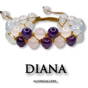 تصویر دستبند دخترانه سنگی دیانا با آمیتیست و رز کوارتز برای آرامش و جذب عشق Diana Natural Gemstone Bracelet for Women – Rose Quartz & Amethyst for Love, Peace & Chakra Healing