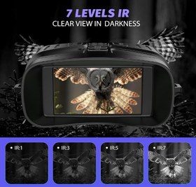 تصویر دوربین شکاری دوچشمی Night Vision (دید در شب) با کیفیت 4K (UHD) و 36MP شارژی با قابلیت فیلم برداری و زوم 5x به همراه کارت حافظه 32 گیگ (بار آمازون) Night Vision Goggles - 4K Night Vision Binoculars with 4000mAh Rechargeable Battery, 32GB TF Card can Save Photo and Video, 3'' HD Screen for Camping & Security, Black