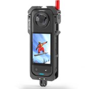 تصویر قاب محافظ فلزی Insta360 X5 برند PULUZ به همراه درپوش لنز | محافظ مقاوم مشکی برای دوربین X5 