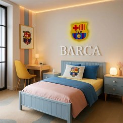 تصویر چراغ خواب و آباژور دیواری طرح تیم فوتبال بارسلونا مدل 16 رنگ ریموت دار 