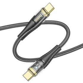 تصویر کابل شارژ 60 وات هوکو مدل U121 با سری تایپ سی تو تایپ سی HOCO U121 Type-C to Type-C Gold standard Transparent Discovery Edition 60W charging data cable