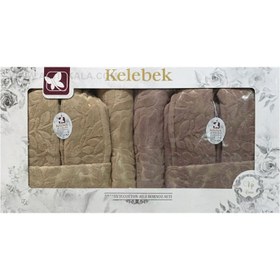 تصویر سرویس حوله عروس و داماد 10تکه ژاکارد برجسته برند KELEBEK 