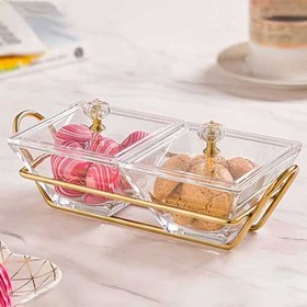 تصویر اردوخوری شیشه ای مربع دو خانه لیمون Limon Square 2-Compartment Glass Serving Dish