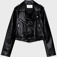تصویر ژاکت زنانه Stradivarius Belted faux leather biker jacket 