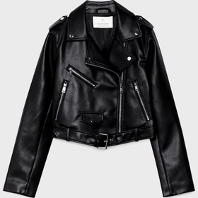 تصویر ژاکت زنانه Stradivarius Belted faux leather biker jacket 