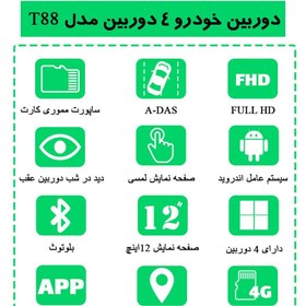 تصویر آینه مانیتوردار سیم کارتی خودرو با 4 دوربین مدل T88 