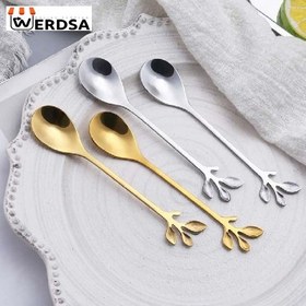 تصویر قاشق چای خوری طرح برگ مجموعه 6 عددی Leaf Model Teaspoon 6 pieces