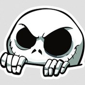 تصویر استیکر اسکلت با چشمای سیاه بزرگ 