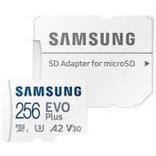 تصویر کارت حافظه MicroSDXC سامسونگ مدل Evo Plus کلاس 10 استاندارد UHS-I U3 A2 V30 سرعت 130 مگابایت بر ثانیه ظرفیت 256 گیگابایت به همراه آداپتور SD Samsung MicroSDXC Evo Plus Class 10 UHS-I U3 A2 V20 Speed 130MB/s 256GB Memory Card + SD Adaptor