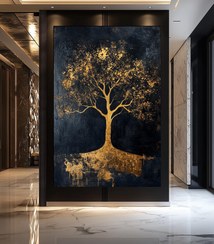 تصویر تابلو دکوراتیو مدرن درخت طلایی سه‌بعدی 