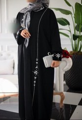 تصویر مانتو عبایی مجلسی جواهر دوزی شده فری سایز تا 48 