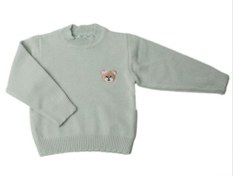 تصویر بلوز بافت دخترانه نوزادی رنگ سبز سدری طرح خرس 