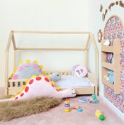 تصویر بامپر تخت کودک طرح دایناسور رنگ صورتی 