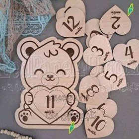 تصویر دیسک ماهگرد نوزاد چوبی مدل خرس بان 