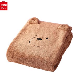 تصویر حوله مینیسو، مدل We Bare Bears 5.0 Collection Coral Fleece Towel، طرح گریزی، قهوایی، 34x 71 سانتی متر 