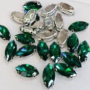 تصویر نگین پایه دار دوختنی پایه برنجی ۹در۱۸ میلیمتر سبز سیدی 