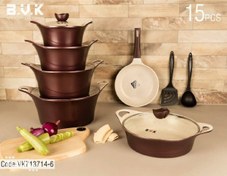 تصویر سرویس قابلمه 15 پارچه بی وی کی _ رزگلد ا 15-piece pot service bvk _rose gold 15-piece pot service bvk _rose gold