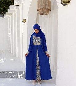 تصویر عبا مجلسی سنتی کرپ الیزه مدل رُز آبی نجما - کاربنی / سایز Blue Rose Abaya