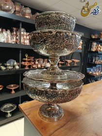 تصویر ست پذیرایی مسی کروم گل برجسته 