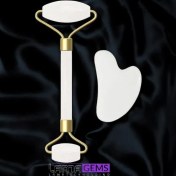 تصویر ست ماساژور صورت رولر و گواشا کوارتز شفاف 