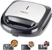 تصویر سازنده ساندویچ Sokany 750W ، Waffle Maker با 3 صفحه غیر چسبنده قابل جابجایی ، دسته قابل حمل ، چراغ نشانگر LED ، برای ساندویچ های صبحانه مینی وافل ، دونات ، سیاه SOKANY 750W Sandwich Maker, Waffle Maker Set with 3 Removable Non-Stick Plates, Portable Handle, LED Indicator Lights, for Breakfast Sandwiches Mini Waffles, Donut, Black