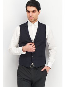 تصویر جلیقه مردانه با فیت معمولی طرح چهارخانه آرنولد، رنگ سرمه‌ای برند selected Men Regular Fit Check Arnold Waistcoat Vest, Navy