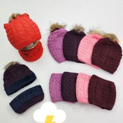 تصویر کلاه و شال رینگی بافتنی زنانه رنگ صورتی 