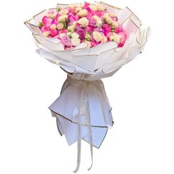 تصویر دسته گل رز صورتی و کرم 