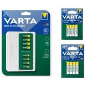 تصویر چراغ قوه شارژر چند 8 قطعه AAA 800 میلی آمپر باتری Varta 