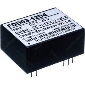 تصویر مبدل ولتاژ چینفا 125 میلی آمپر CHINFA FDD03-12D4 DC/DC IN:9-36V OUT:±12V 